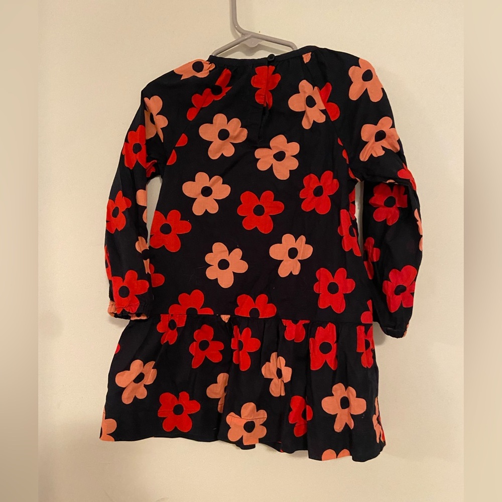 Primary Navy Dress with Red and Orange Floral Design